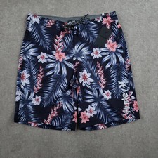 Hurley Board Shorts Mens 32 Black Blue Floral Drawstring Water-Repellent Stretch