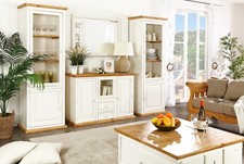 Set aus 2x Vitrine Schrank Vitrinenschrank, MEXICO WEISS, Pinie, Landhausmöbel