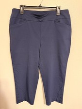 Chico's Capri Pants Perfect Stretch Navy Blue Button Hem Womans 2/12