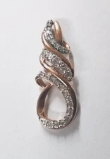 10K Solid Rose Gold Diamond Elegant Twist Swirl Pendant 1g