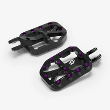 Full-E Charged Foot Peg Set Black Purple Pins Foldable Street Motorcycle Bolt-On