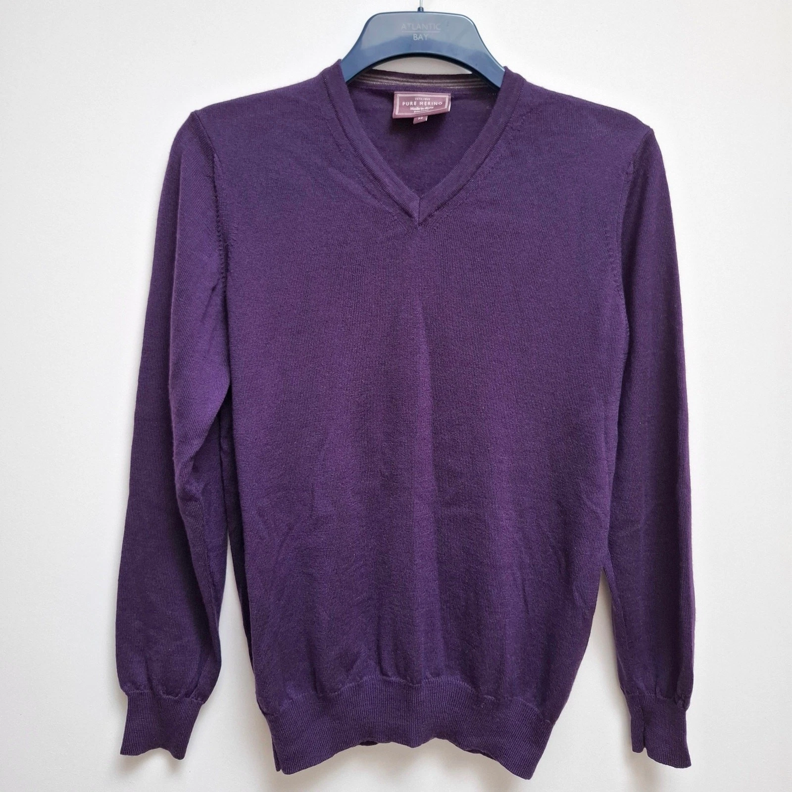 mens merino wool jumper v neck Medium Purple John Lewis Made in Italy Knit