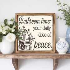 Humorous Bathroom Decor Wooden Sign Toilet Graphic Home Bathroom Retro Wall Art