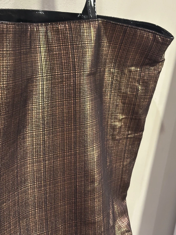 Saks Fifth Avenue Shoulder Tote Bag Double Handle Metallic Copper Brown Black - Image 4 of 4