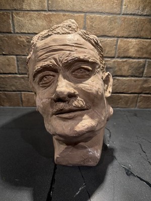 Vintage HIMOFF Alabaster Bust Volterra Italy Signed Carved Gentleman Mustached