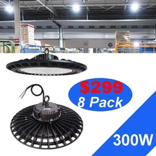 8 Pack 300W UFO LED High Bay Light Shop Industrial Commercial Factory Warehouse