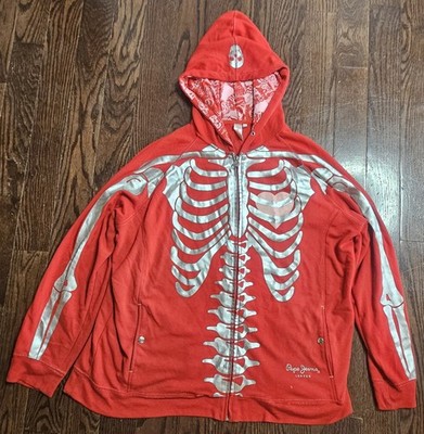 Pepe Jeans London Hoodie Woman 2X Skeleton Skull Full Zip Graphic