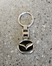 Mazda Keychain Silver-tone Black Enamel Double Sided