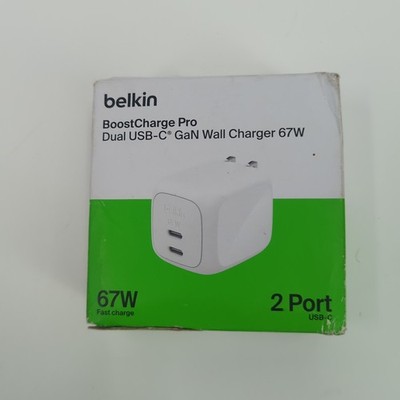 Belkin BoostCharge Pro Dual USB-C GaN Fast Charge Wall Charger 67W 2 Port White