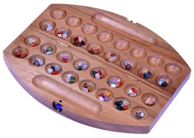 Bao Spiel Gr. S oval - aus Holz   Strategiespiel mit Edelsteinen (2. Wahl)