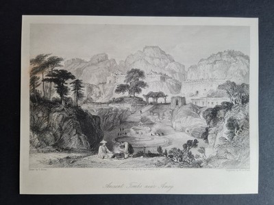 Antiker Druck von 1843 - Antike Gräber bei Amoy - Xiamen - Fujian - China - Allom