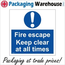 SIGN Fire escape keep clear at all times evacuate alarm barrier obstruct MA525F