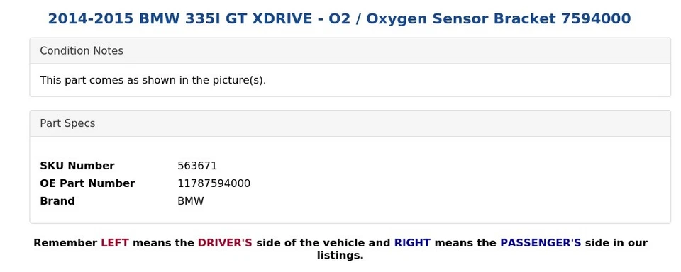 BMW 335I GT XDRIVE 2014-2015 - Soporte sensor de oxígeno/o2 7594000 Foto 4 de 4