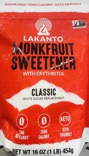 Lakanto Monkfruit Sweetener 1:1 Sugar Substitute Keto Non-GMO White 16 oz Bag