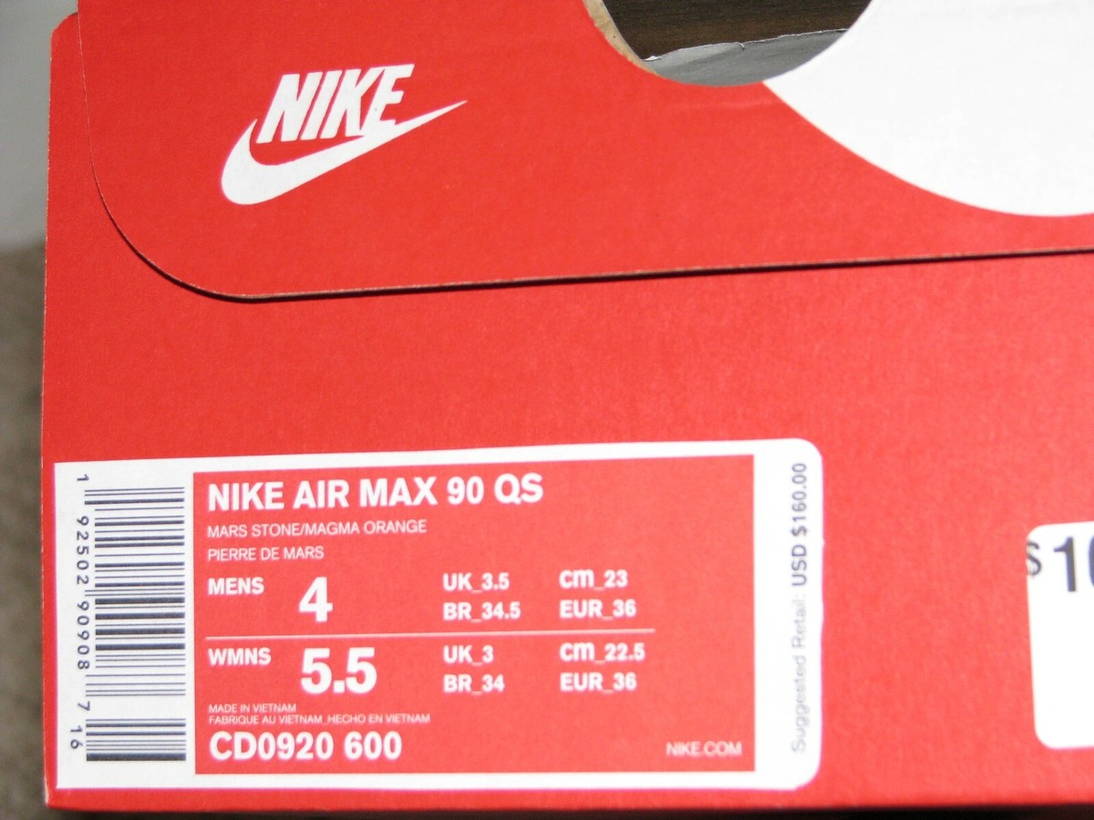 Nike Air Max 90 QS Mars Landing Orange / Black Men's Size 4 NEW
