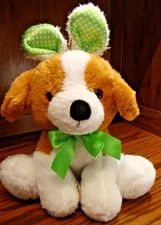 HugFun 9" Puppy Dog Plush Green White Polka Dot Bunny Ears Stuffed Animal    804