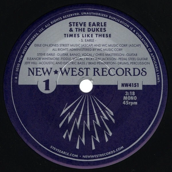Steve Earle & The Dukes Times Like These New & Sealed Vinyl 45 - Image 4 of 4