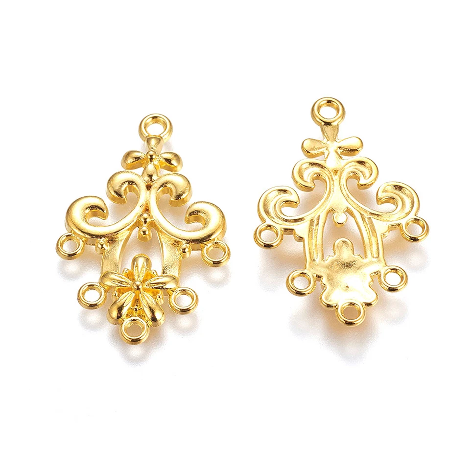 20 piezas Lámparas de araña de flores de filigrana de aleación 1/5 conector de bucle hallazgos oro 35x24 mm Foto 2 de 2