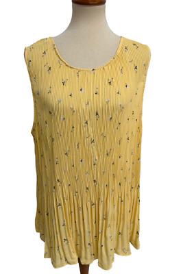 Avenue Women's Sleeveless Soft Yellow Floral Ribbed Flowing Blouse Plus Size 4X