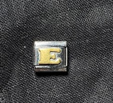 Letter E Monogram Bronze Italian Charm Enamel Link 9mm Silver Back 3D