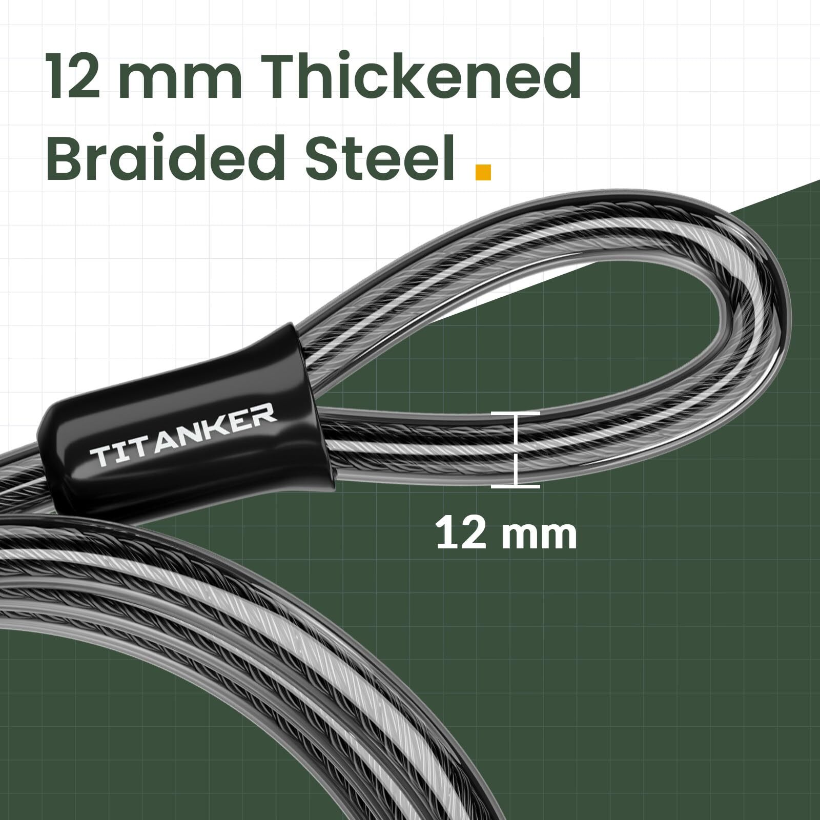 Titanker Bike Lock Cable12mm Thick Security Cable with Loops Heavy Duty Steel...