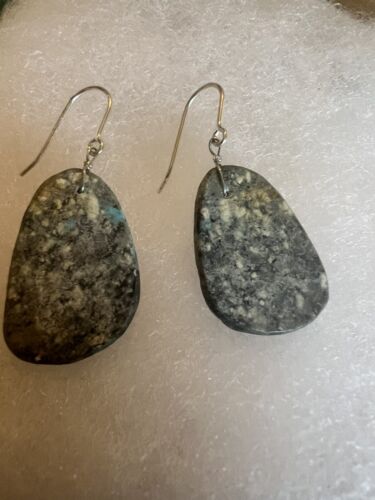 Turquoise 925 Silver “matte” Slab Earrings Native American Warren Nieto - Picture 1 of 5