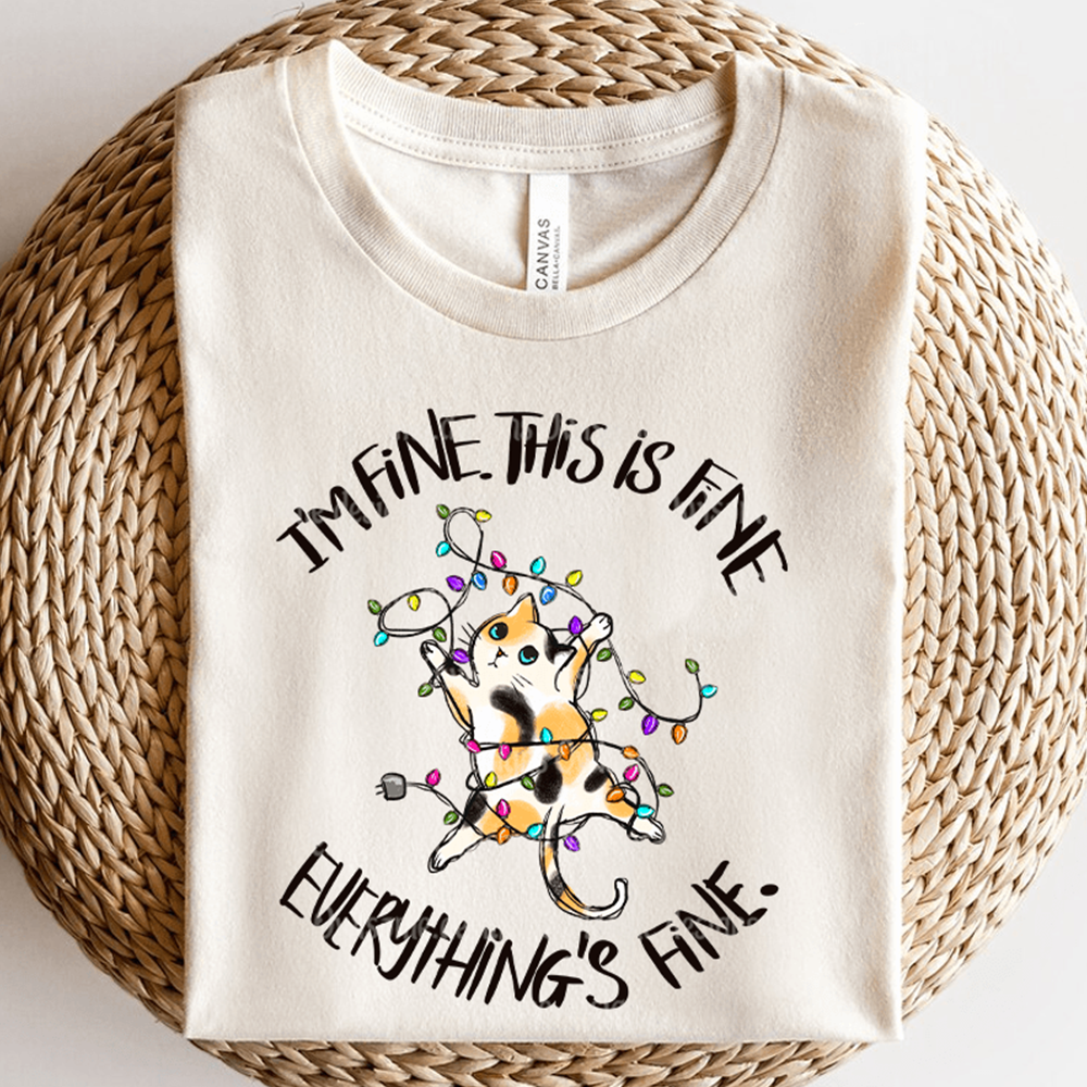 It's Fine I'm Fine Everything is Fine Cat Funny Christmas Cat Lovers Graphic Tee