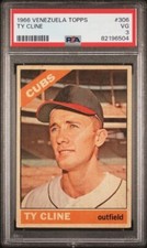 PSA 3 VG VENEZUELAN TY CLINE CUBS 1966 VENEZUELA TOPPS 306 GRADED RARE MLB TPHLC