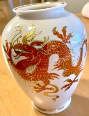 Schaubach kunst Vase Blumenvase  Drache rot vergoldet