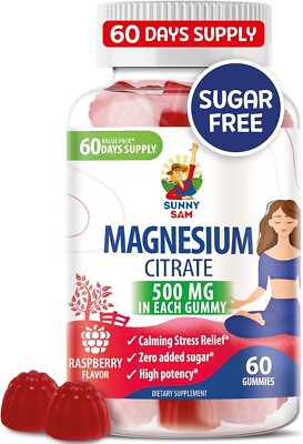 Magnesium Gummies for Kids & Adults Mood Muscle Support - 500mg Calm Chews 60Gum