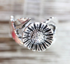VINTAGE SUN FLOWER STERLING SILVER 925 RING SZ 6 PRETTY DESIGN STACK RETRO