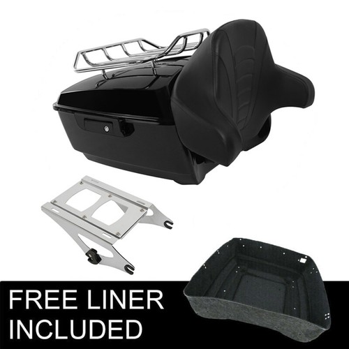 King Chopped Trunk Wrap Backrest Pad For Harley Tour Pak Touring 2014-2024 – Black Synthetic Leather