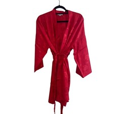 Vintage Robe Womens Size XL Red Belt V Neck Wrap Casual Pure Silk New Retro Mod