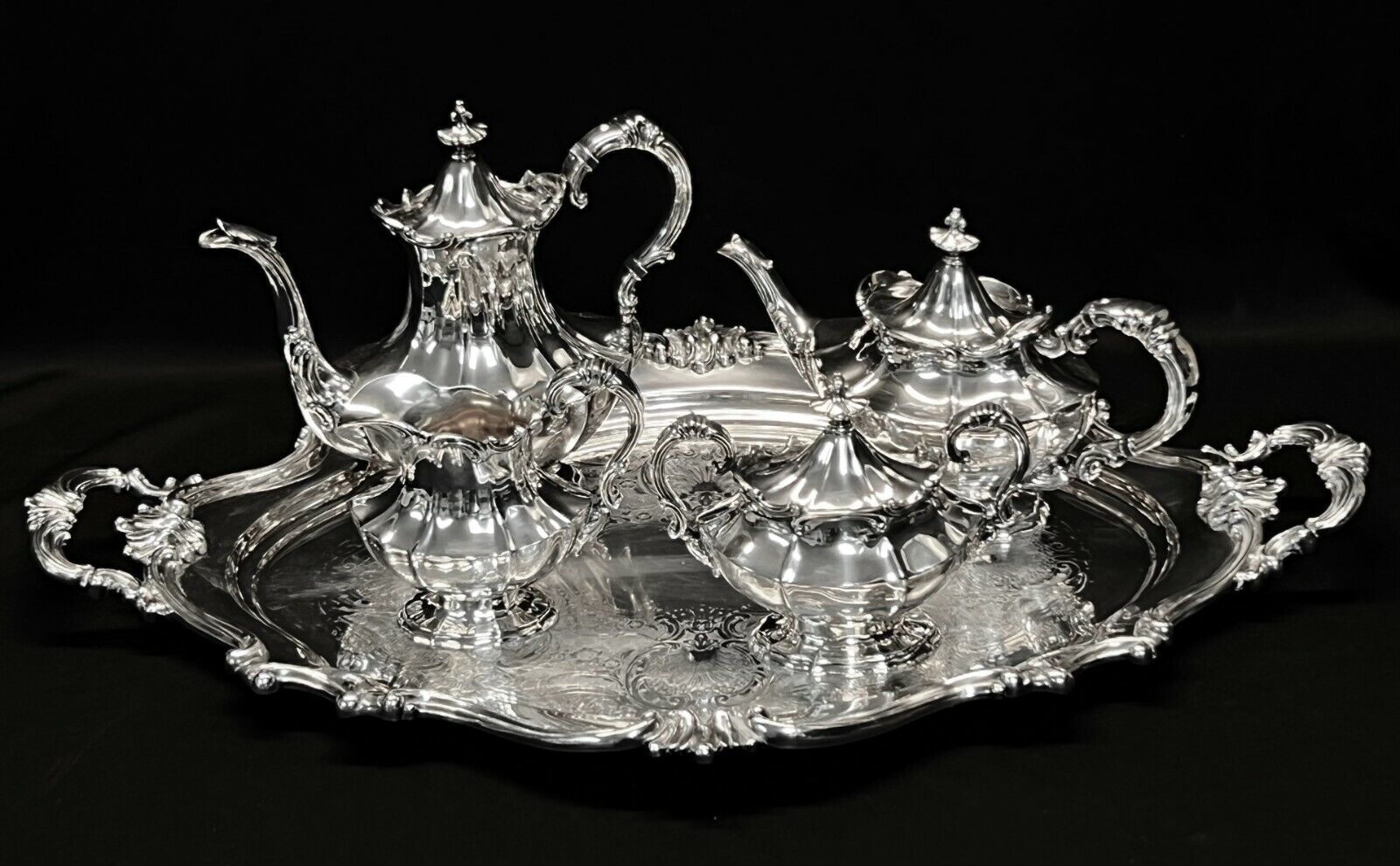 Antique/Vintage Reed & Barton Silver Plated Victorian Tea Coffee Set Butler Tray