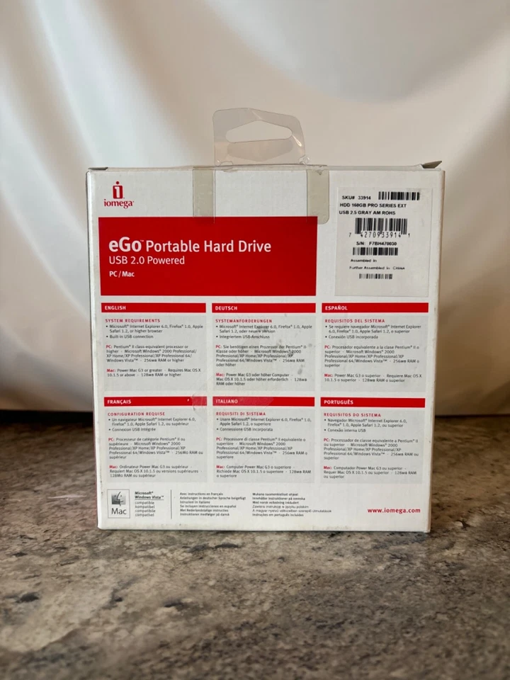 NEW Iomega 33984 USB 2.0 160GB eGo Rugged Portable Hard Drive Gray - Image 3 of 4