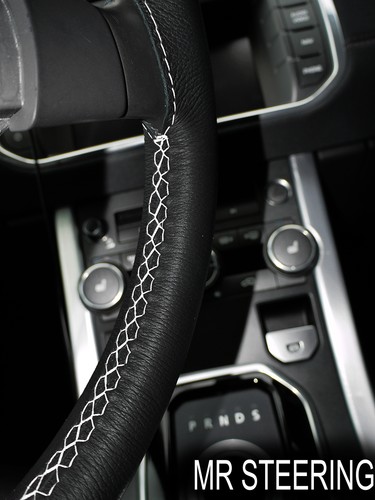 FOR VOLVO VNL 780 TRUCK REAL LEATHER STEERING WHEEL COVER WHITE DOUBLE STITCHING - Picture 6 of 7