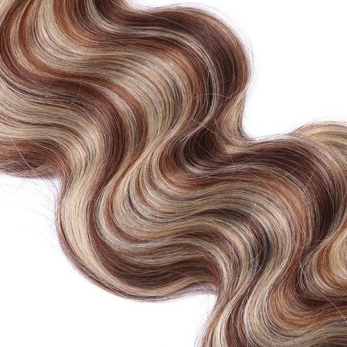 Tape In Remy Human Hair Extensions Highlight medium brown mix blonde 18Inch wavy - Picture 3 of 6