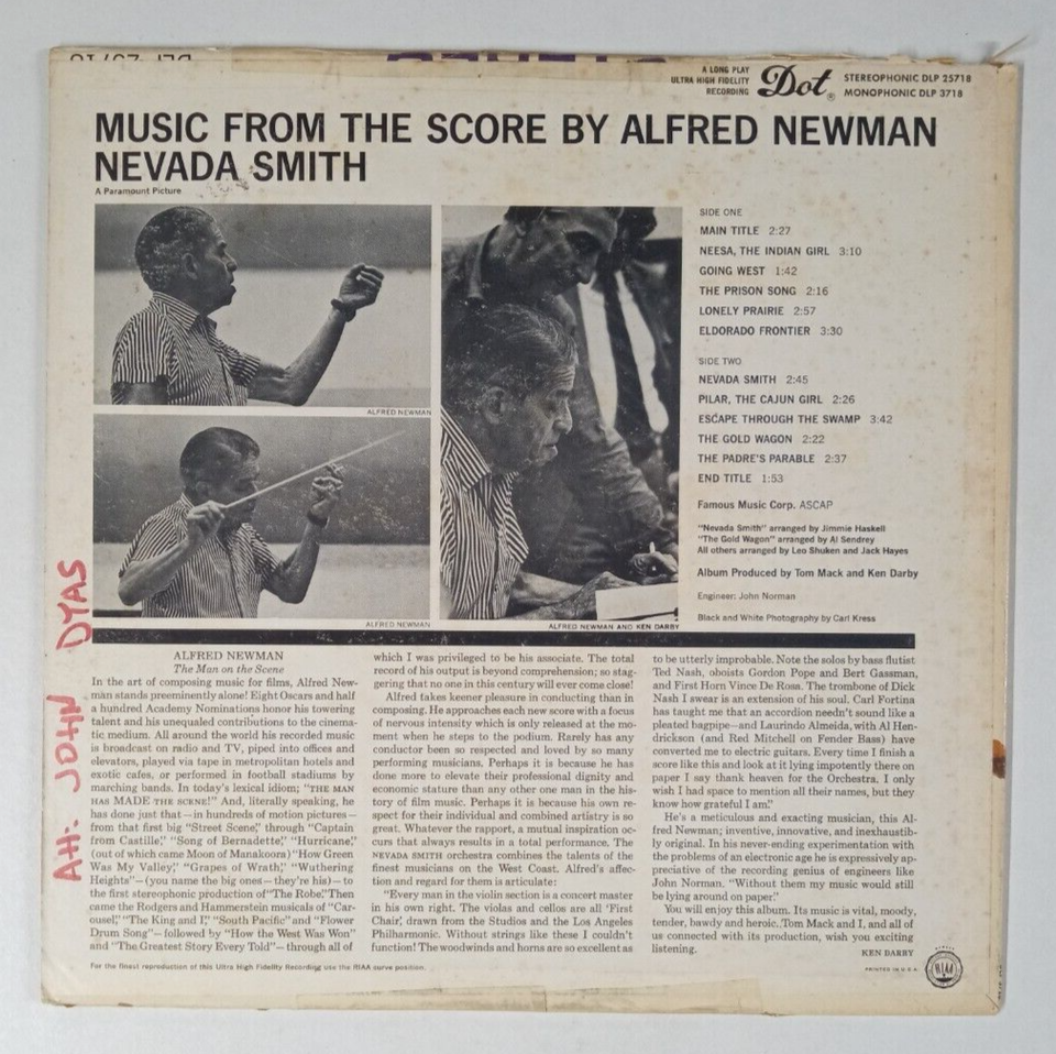 Alfred Newman Nevada Smith Soundtrack Lp eBay