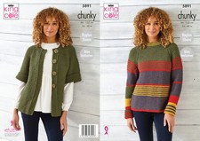 King Cole Ladies Chunky Knitting Pattern Raglan Sleeve Sweater & Cardigan 5891