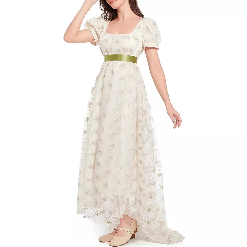 Vestidos Regency para mujer vestido de lujo imperio cintura alta tren largo Foto 4 de 4