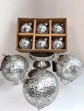 9-NIB ROBERT STANLEY,TINSEL AND FIR KUGEL ANTIQUE MERCURY GLASS ROUND ORNAMENTS
