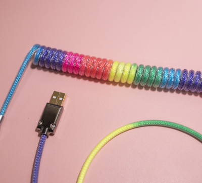 Custom Coiled Type-C Cable Mechanical Keyboard Aviator GX16 - Rainbow - 2m