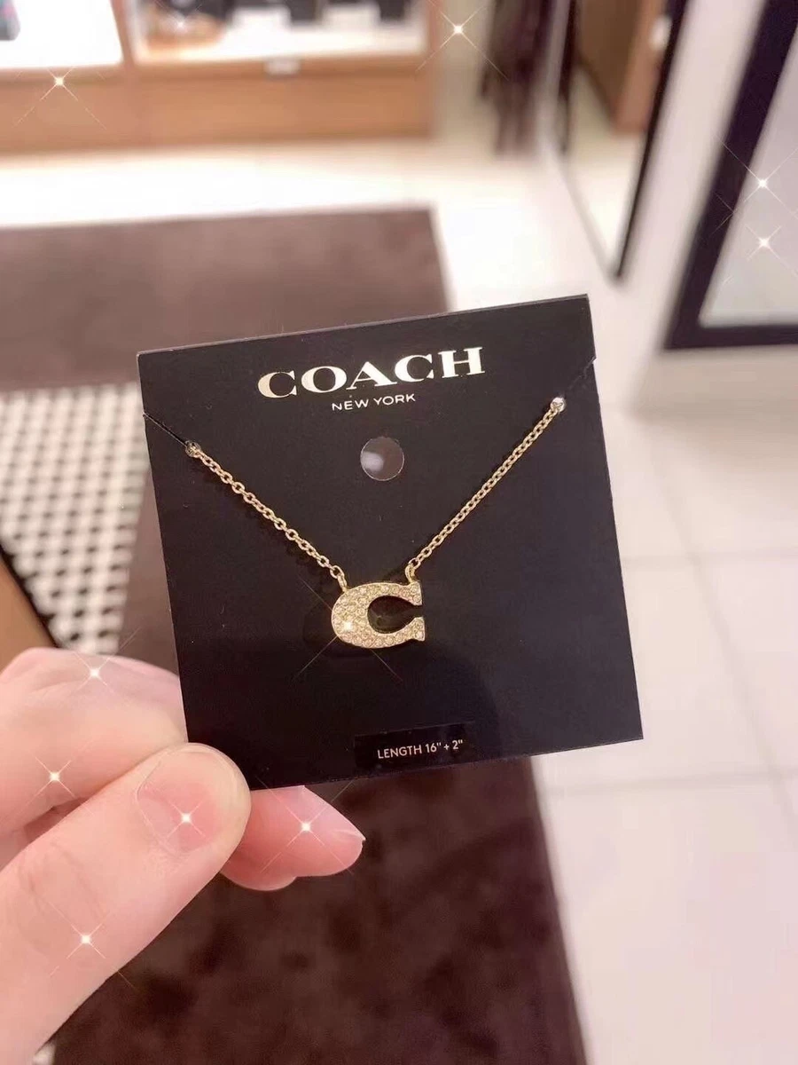 COACH Pave Signature C Necklace Gold 16 18 NEW