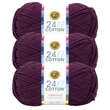 (3 Pack) Lion Brand Yarn 761-159G 24/7 Cotton® Yarn, Eggplant