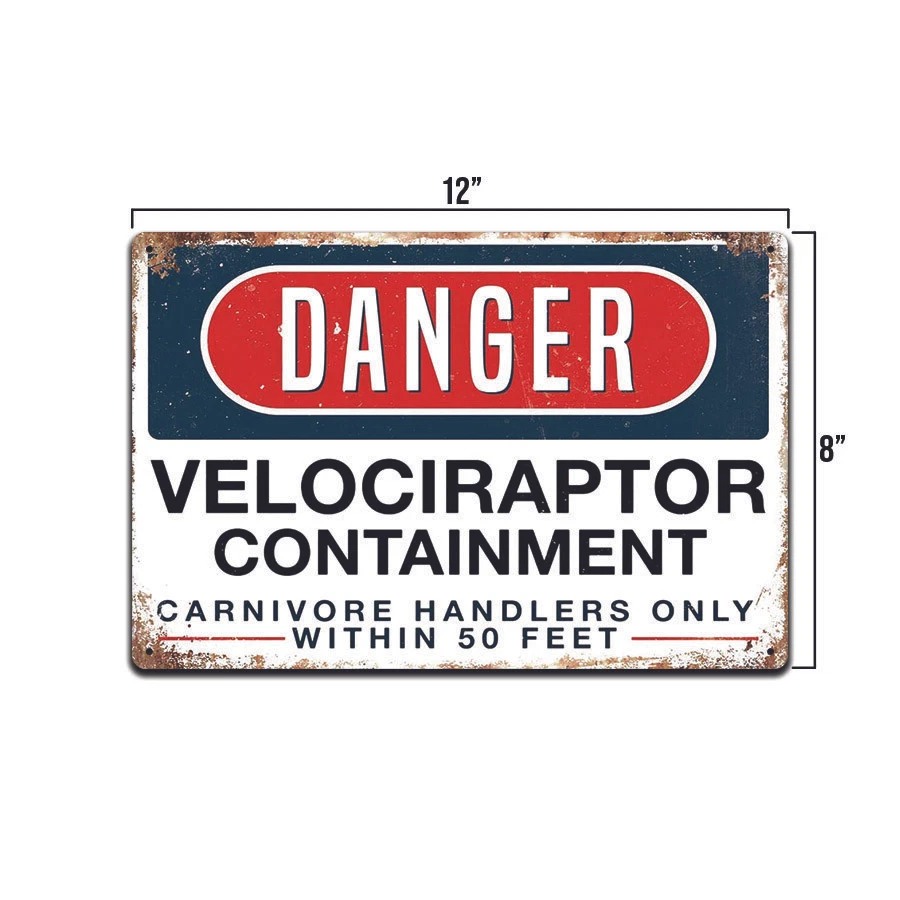 Jurassic Park Danger Velociraptor Containment Aluminum Metal Sign 8x12 In TS136 - Image 2 of 3