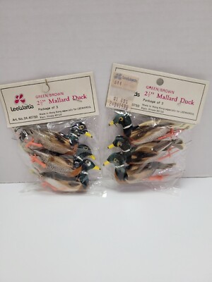 Quantity 6 ( 2 - 3 Packs) Vintage LeeWards 2 1/2'' Feathered Mallard Ducks - NEW
