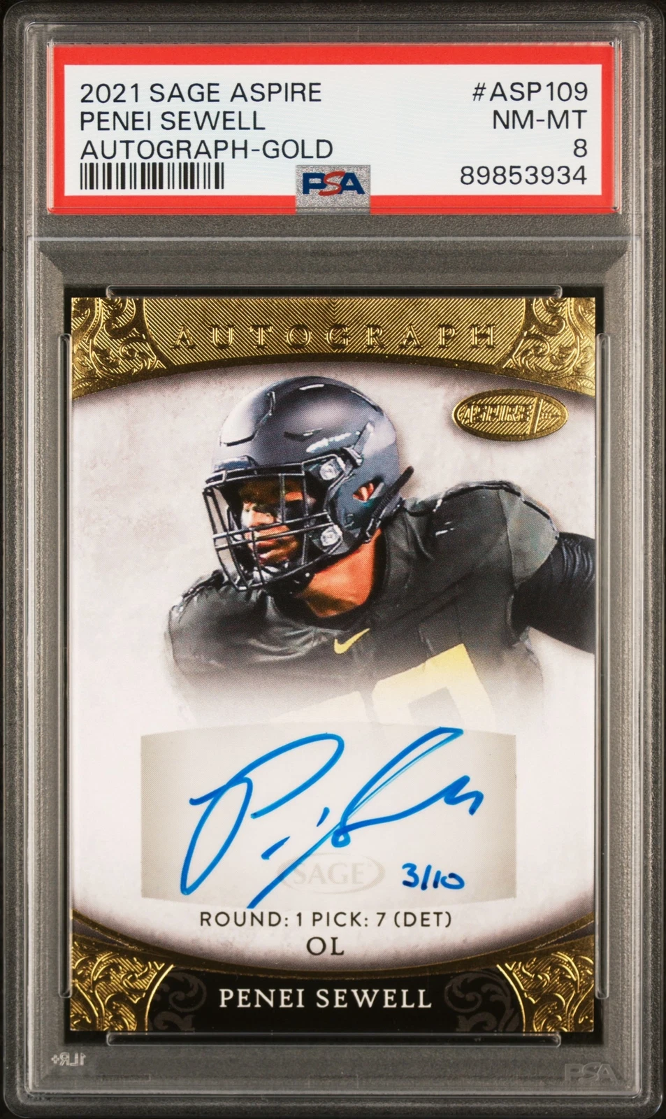 Penei Sewell Sage Aspire Autograph #ASP109 Gold