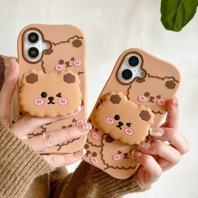 Cute 3D Bear Soft Silicone Stand Phone Case For iPhone 11 12 13 14 15 16 Pro Max