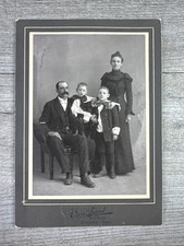 Vintage Family Photo Cabinet Card Father Mother 2 Young Boys Suits