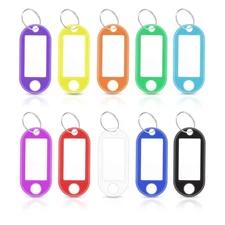 50X Plastic Key Tags Metal Ring Luggage Card Name Label Keychain Split Rings